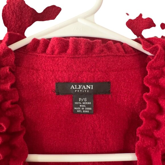 Alfani Petite Womens Red Ruffle Front Cardigan Sweater 100% Merino Wool Size P/S - Picture 3 of 11